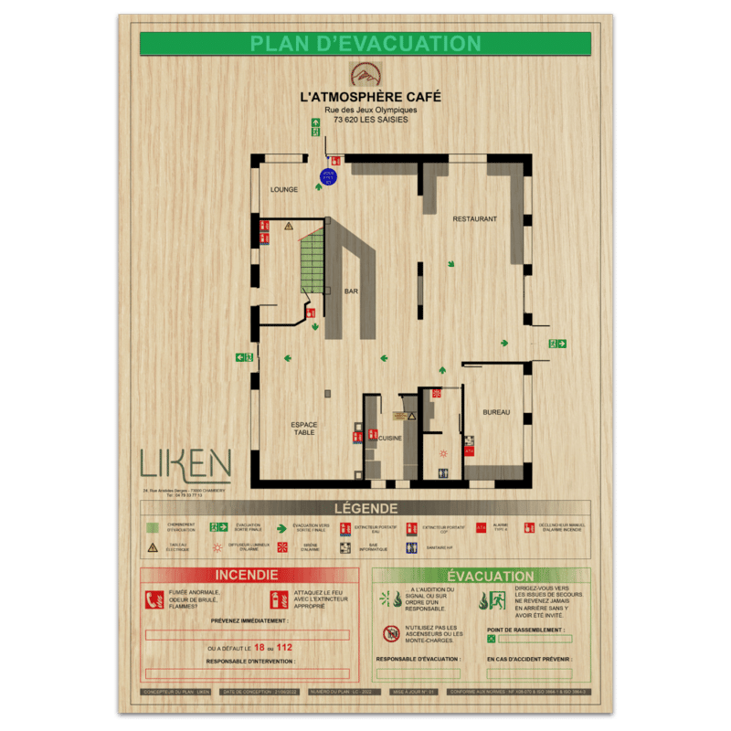 Plan d'évacuation Incendie Liken en chêne clair